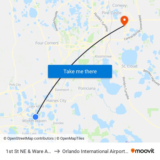 1st St NE & Ware Ave NE to Orlando International Airport - MCO map