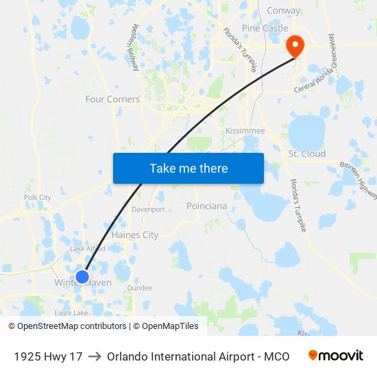 1925 Hwy 17 to Orlando International Airport - MCO map