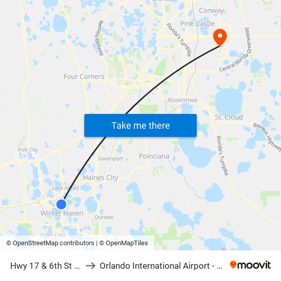 Hwy 17 & 6th St NW to Orlando International Airport - MCO map