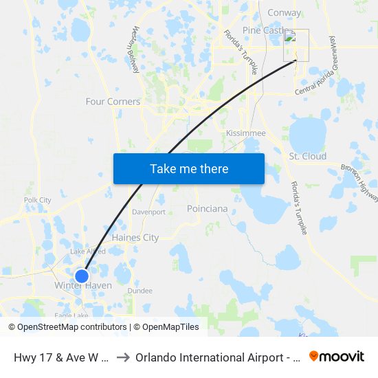 Hwy 17 & Ave W NW to Orlando International Airport - MCO map