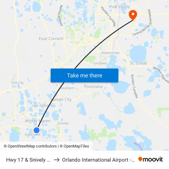 Hwy 17 & Snively Ave. to Orlando International Airport - MCO map