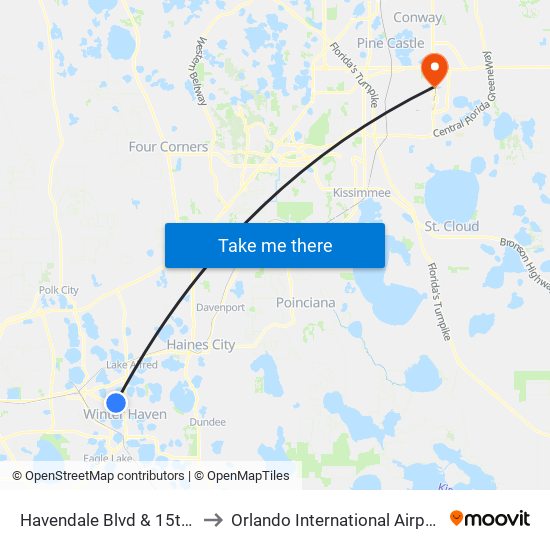 Havendale Blvd & 15th Ct NW to Orlando International Airport - MCO map