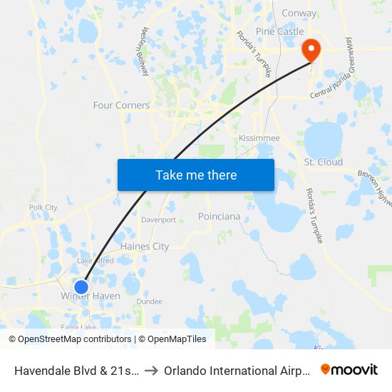 Havendale Blvd & 21st St NW to Orlando International Airport - MCO map