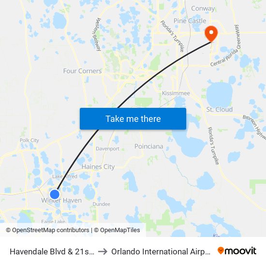 Havendale Blvd & 21st St NW to Orlando International Airport - MCO map