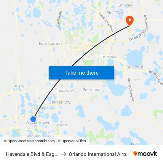 Havendale Blvd & Eagles Nest to Orlando International Airport - MCO map