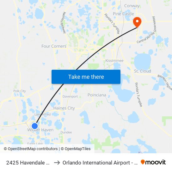 2425 Havendale Blvd to Orlando International Airport - MCO map