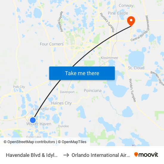 Havendale Blvd & Idylwild Dr NW to Orlando International Airport - MCO map