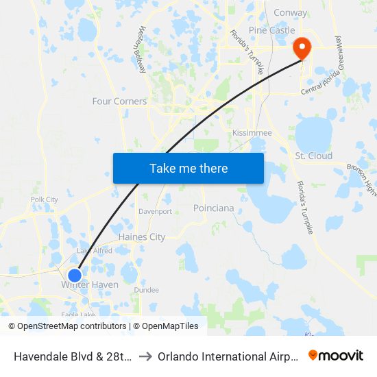 Havendale Blvd & 28th St NW to Orlando International Airport - MCO map