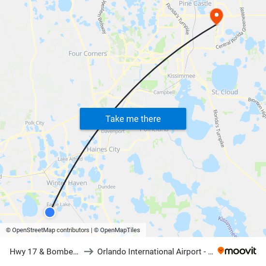 Hwy 17 & Bomber Rd to Orlando International Airport - MCO map