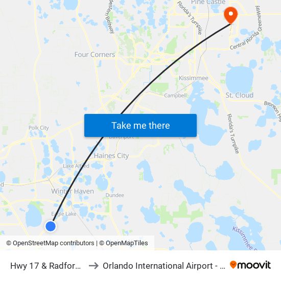 Hwy 17 & Radford Rd to Orlando International Airport - MCO map