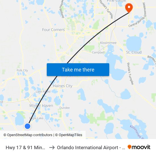 Hwy 17 & 91 Mine Rd to Orlando International Airport - MCO map