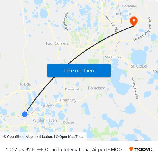 1052 Us 92 E to Orlando International Airport - MCO map