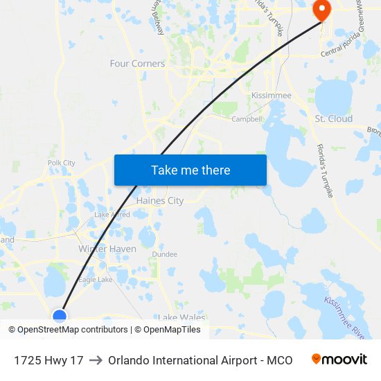 1725 Hwy 17 to Orlando International Airport - MCO map