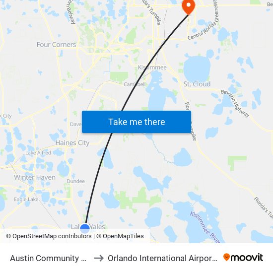 Austin Community Center to Orlando International Airport - MCO map