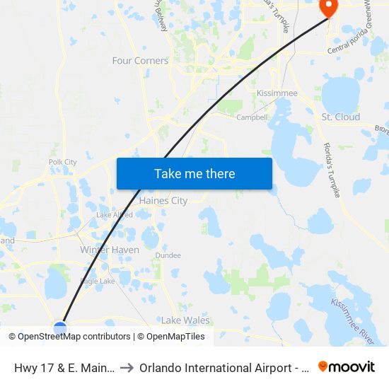 Hwy 17 & E. Main St. to Orlando International Airport - MCO map