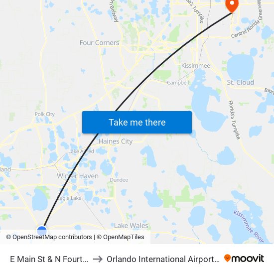 E Main St & N Fourth Ave to Orlando International Airport - MCO map