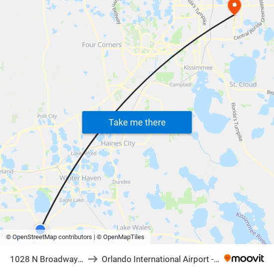1028 N Broadway Ave to Orlando International Airport - MCO map