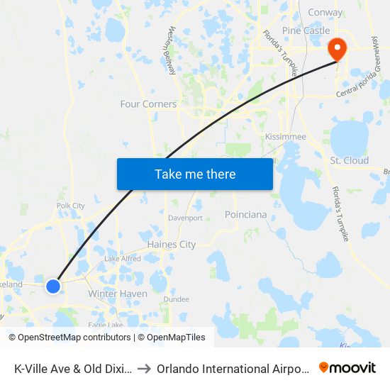 K-Ville Ave & Old Dixie Hwy to Orlando International Airport - MCO map