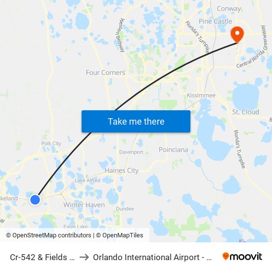 Cr-542 & Fields Rd to Orlando International Airport - MCO map