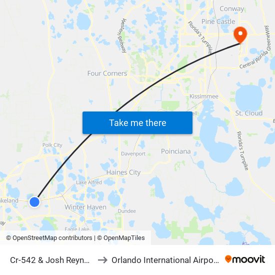 Cr-542 & Josh Reynolds Rd to Orlando International Airport - MCO map