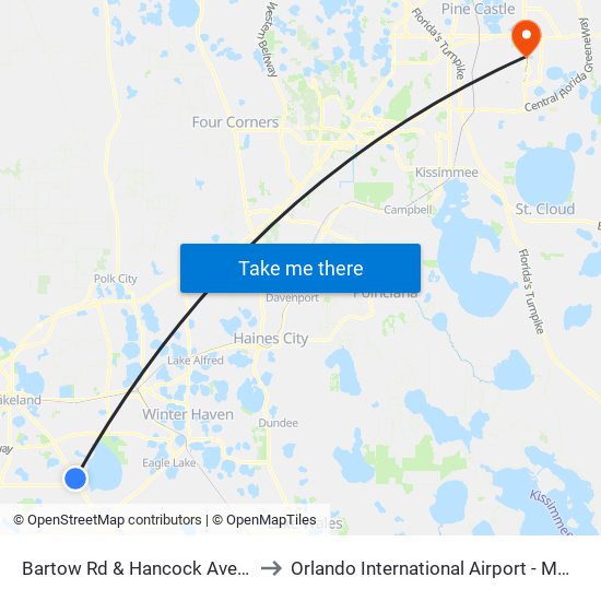 Bartow Rd & Hancock Ave SE to Orlando International Airport - MCO map