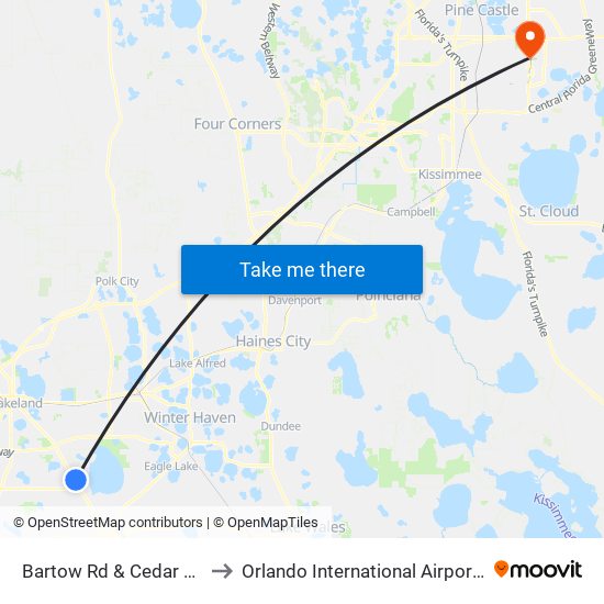 Bartow Rd & Cedar Ave SE to Orlando International Airport - MCO map