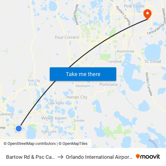 Bartow Rd & Psc Campus to Orlando International Airport - MCO map