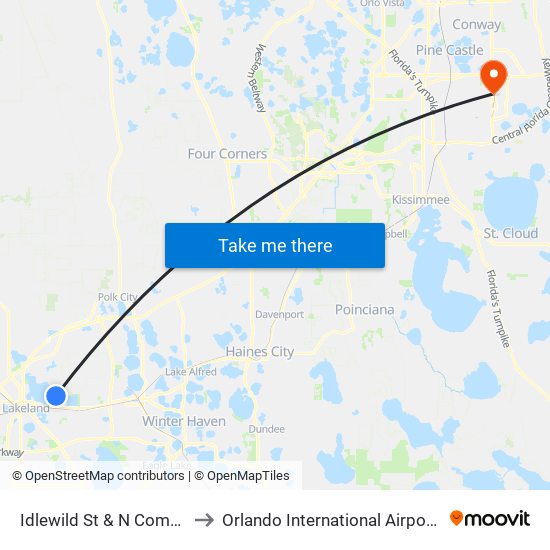 Idlewild St & N Combee Rd to Orlando International Airport - MCO map