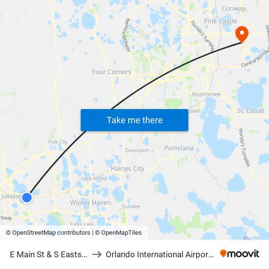 E Main St & S Eastside Dr to Orlando International Airport - MCO map