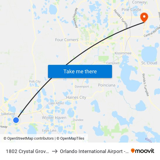1802 Crystal Grove Dr. to Orlando International Airport - MCO map