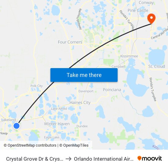 Crystal Grove Dr & Crystal Park N to Orlando International Airport - MCO map