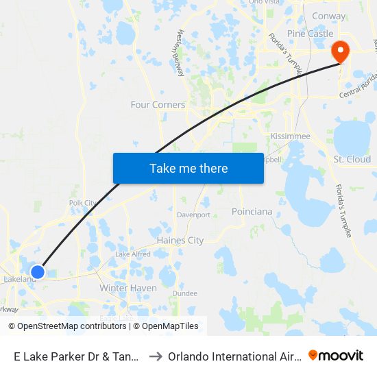 E Lake Parker Dr & Tanglewood St to Orlando International Airport - MCO map