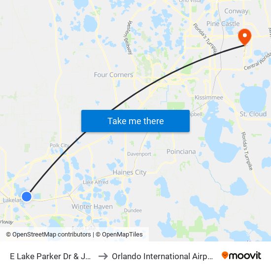 E Lake Parker Dr & Jungle St to Orlando International Airport - MCO map