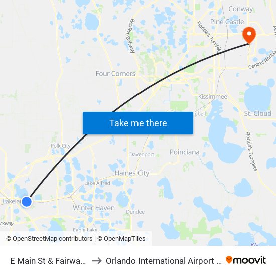 E Main St & Fairway Ave to Orlando International Airport - MCO map