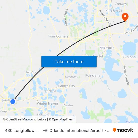 430 Longfellow Blvd to Orlando International Airport - MCO map