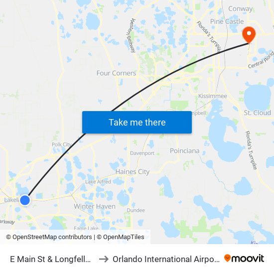 E Main St & Longfellow Blvd to Orlando International Airport - MCO map
