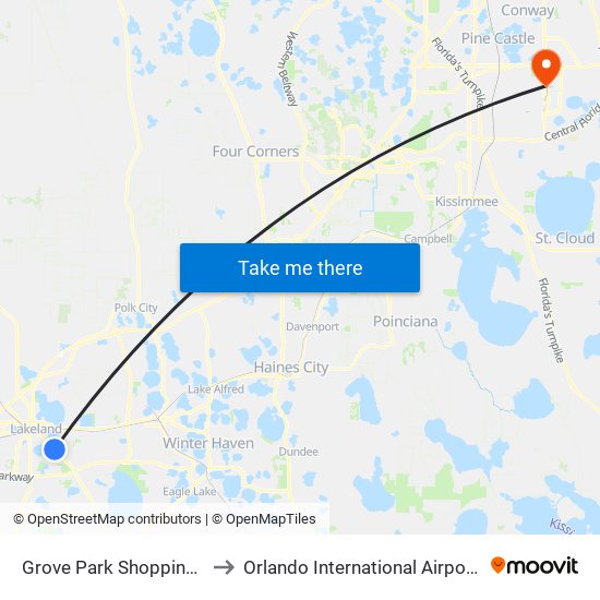 Grove Park Shopping Plaza to Orlando International Airport - MCO map