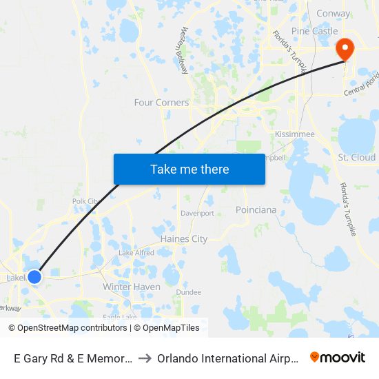 E Gary Rd & E Memorial Blvd to Orlando International Airport - MCO map