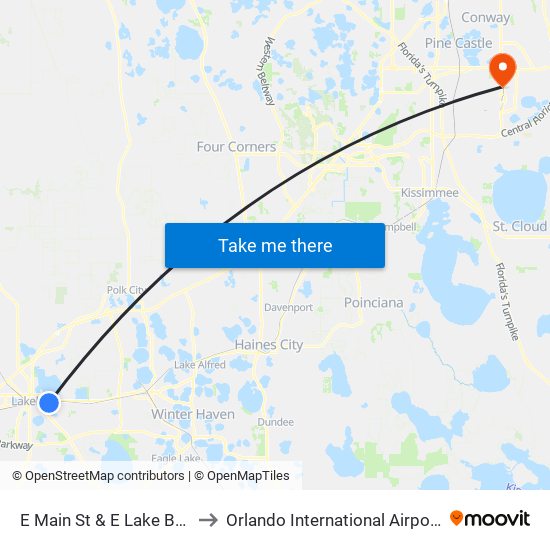 E Main St & E Lake Bonny Dr to Orlando International Airport - MCO map