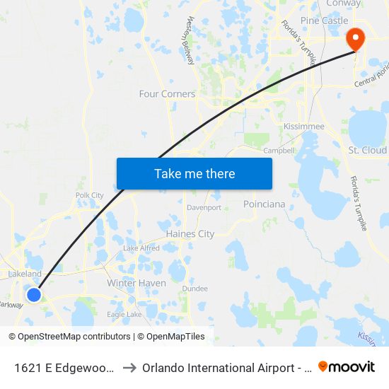 1621 E Edgewood Dr to Orlando International Airport - MCO map