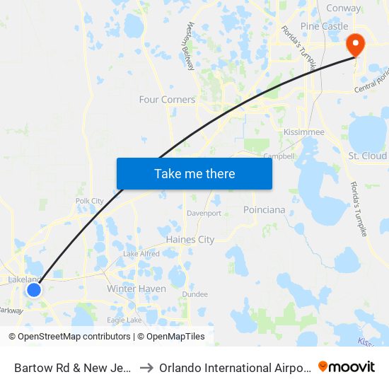 Bartow Rd & New Jersey Rd to Orlando International Airport - MCO map