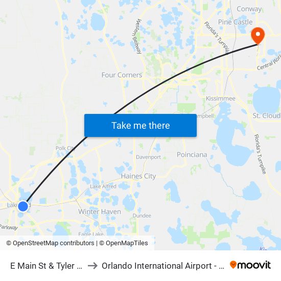 E Main St & Tyler Ave to Orlando International Airport - MCO map