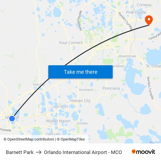 Barnett Park to Orlando International Airport - MCO map