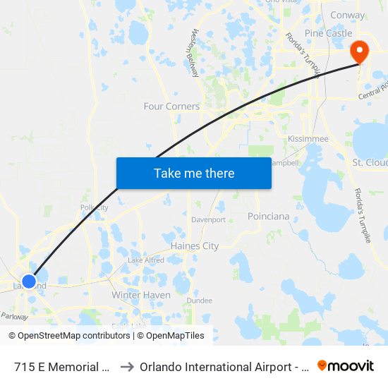 715 E Memorial Blvd to Orlando International Airport - MCO map