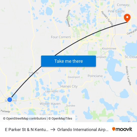E Parker St & N Kentucky Ave to Orlando International Airport - MCO map