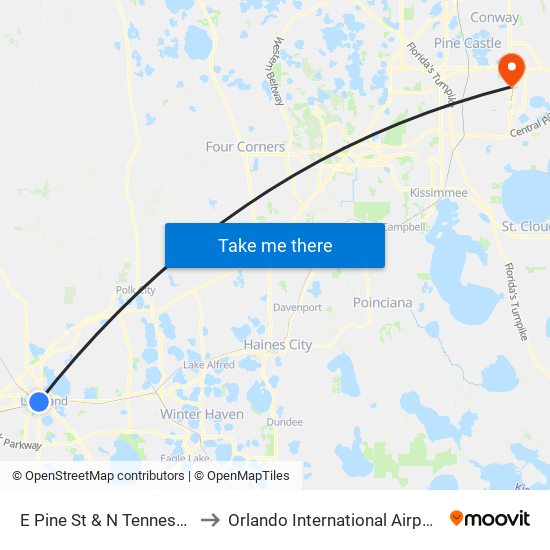 E Pine St & N Tennessee Ave to Orlando International Airport - MCO map