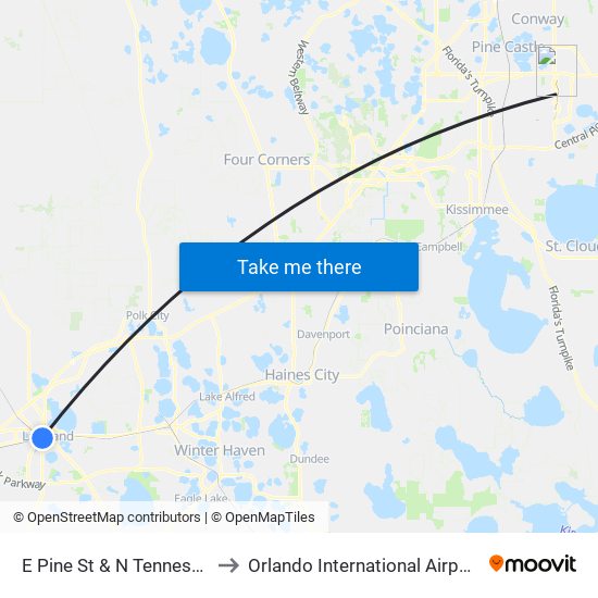 E Pine St & N Tennessee Ave to Orlando International Airport - MCO map
