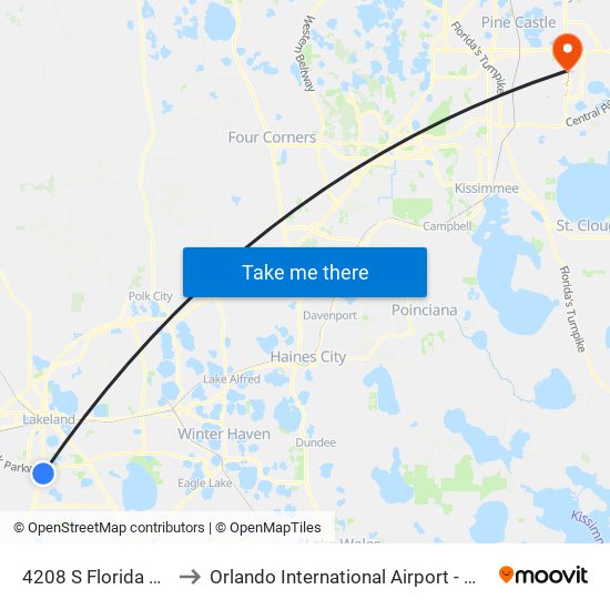 4208 S Florida Ave to Orlando International Airport - MCO map