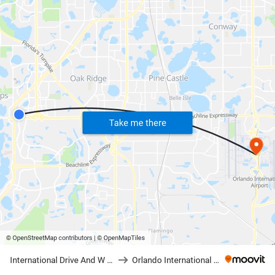 International Drive And W Sand Lake Road to Orlando International Airport - MCO map