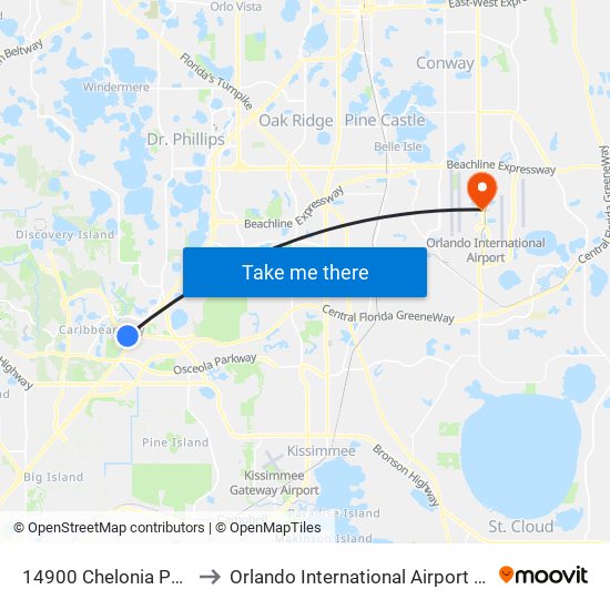 14900 Chelonia Pkway to Orlando International Airport - MCO map